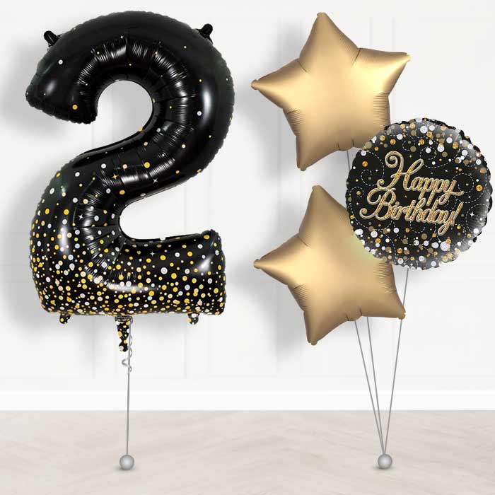 Black and Gold Number 2 Helium Balloon in a Box - Giant Number and 3 Balloons | Party Save Smile