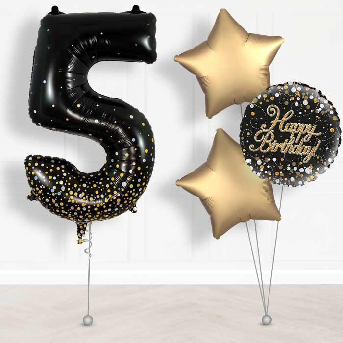 Black and Gold Number 5 Helium Balloon in a Box - Giant Number and 3 Balloons | Party Save Smile