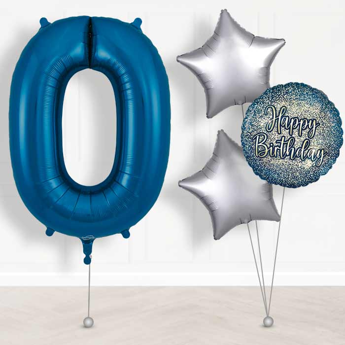 Navy Blue Number 0 Helium Balloon in a Box - Giant Number and 3 Balloons | Party Save Smile