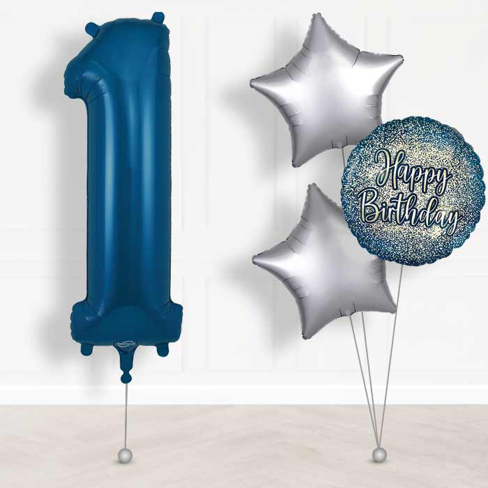 Navy Blue Number 1 Helium Balloon in a Box - Giant Number and 3 Balloons | Party Save Smile