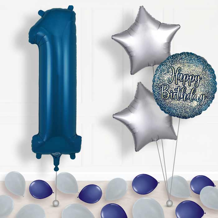 Navy Blue Number 1 Helium Balloon in a Box - Package | Party Save Smile
