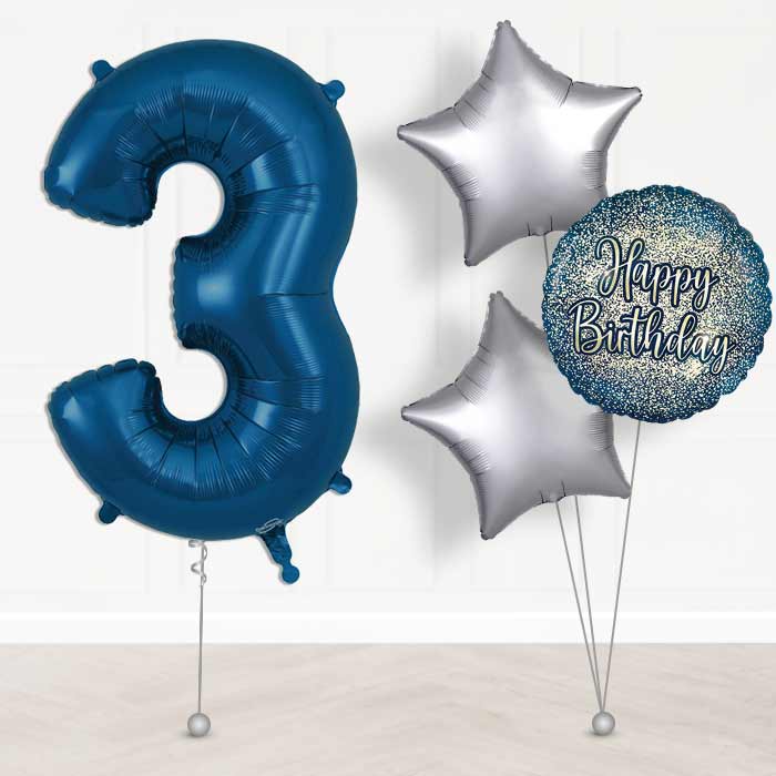 Navy Blue Number 3 Helium Balloon in a Box - Giant Number and 3 Balloons | Party Save Smile
