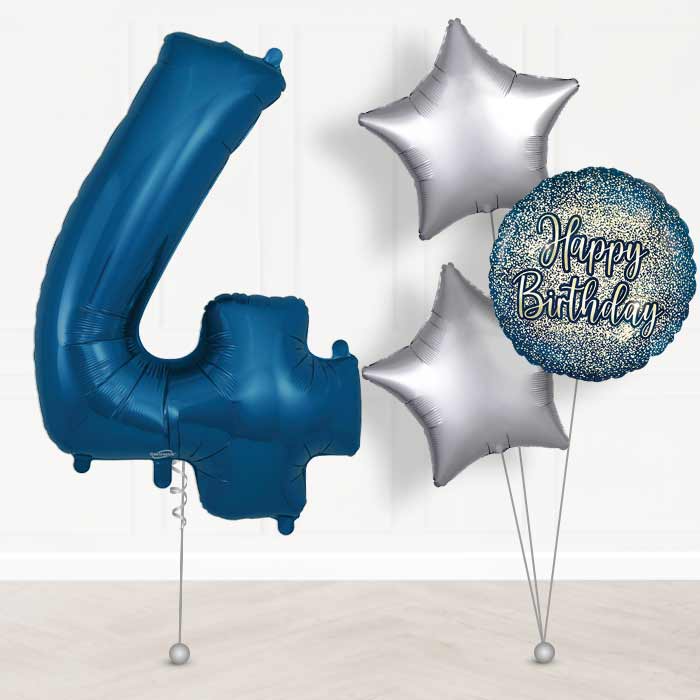 Navy Blue Number 4 Helium Balloon in a Box - Giant Number and 3 Balloons | Party Save Smile