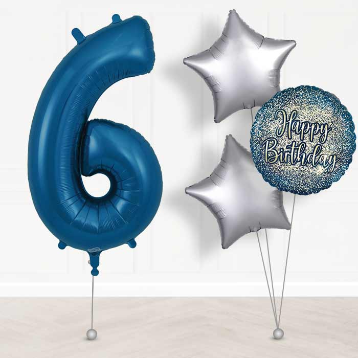 Navy Blue Number 6 Helium Balloon in a Box - Giant Number and 3 Balloons | Party Save Smile