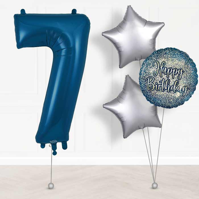 Navy Blue Number 7 Helium Balloon in a Box - Giant Number and 3 Balloons | Party Save Smile