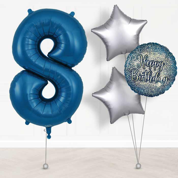 Navy Blue Number 8 Helium Balloon in a Box - Giant Number and 3 Balloons | Party Save Smile