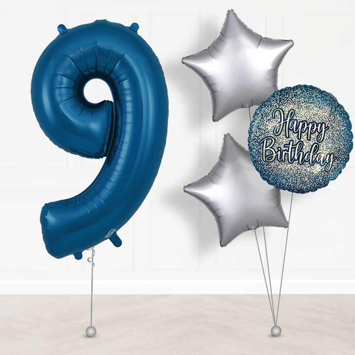 Navy Blue Number 9 Helium Balloon in a Box - Giant Number and 3 Balloons | Party Save Smile