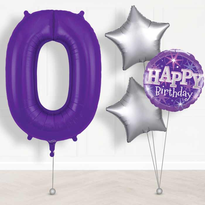 Purple Number 0 Helium Balloon in a Box - Giant Number and 3 Balloons | Party Save Smile