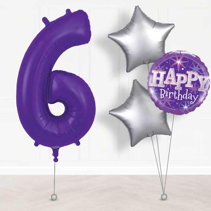 Purple Number 6 Helium Balloon in a Box - Giant Number and 3 Balloons | Party Save Smile