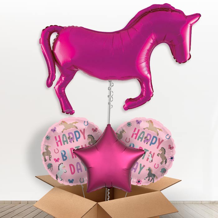 Pink Horse Shaped Helium Balloon in a Box - 1 x Giant Balloon with Mixed Balloons |Party Save Smile