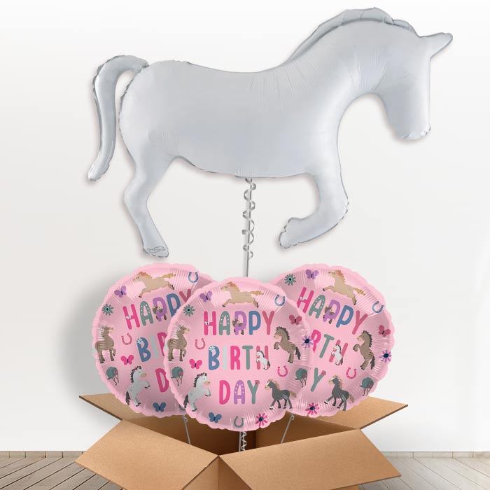 White Shaped Horse Helium Balloon in a Box - 1 x Giant Balloon with Themed Balloons |Party Save Smile