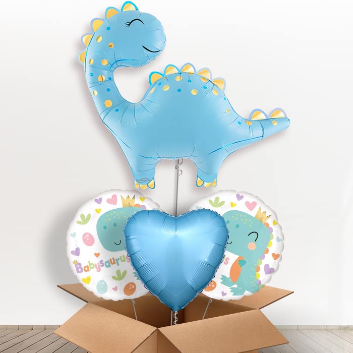 Cute Blue Dinosaur Helium Balloon in a Box-1 x Giant Balloon and 2 Themed Balloons and 1 Plain Balloon