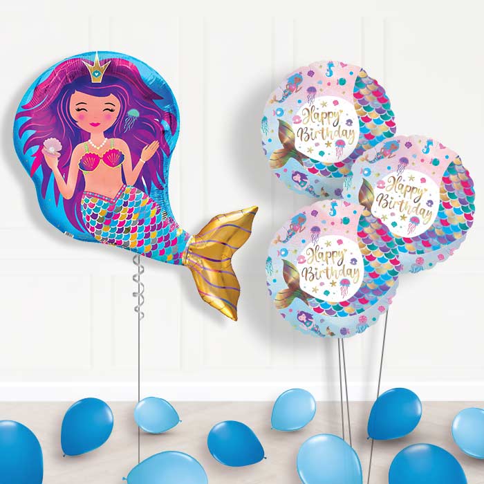 Iridescent Mermaid Shaped Balloon Bouquet Delivery - 1 x Giant Balloon with Themed Bouquet and Latex | Party Save Smile