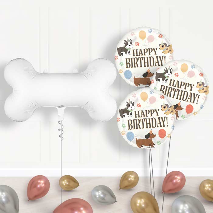 White Dog Bone Balloon Bouquet Delivery - 1 x Giant Balloon with Themed Bouquet and Latex | Party Save Smile