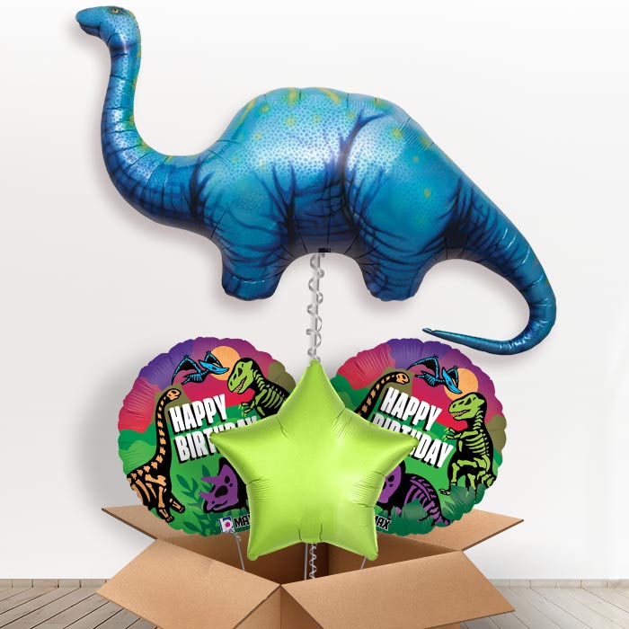 Apatosaurus Dinosaur Helium Balloon in a Box Gift-1 x Giant Balloon and 2 Themed Balloons and 1 Plain Balloon