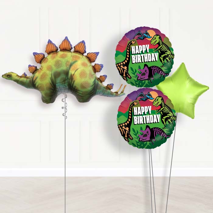 Stegosaurus Dinosaur Balloon Arrangement Delivered-Giant Balloon + 2 Themed Balloons + 1 Plain Balloon