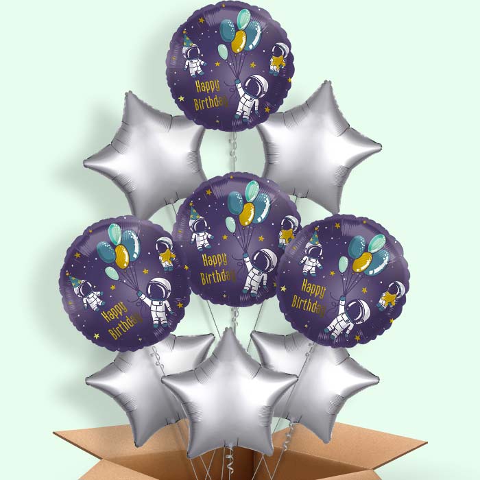 Astronaut Birthday Helium Balloons Delivered - 9 Balloons | Party Save Smile