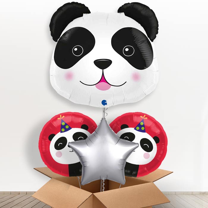 Shaped Panda Helium Balloon in a Box-Giant Balloon + 2 Themed Balloons + 1 Plain Balloon| Party Save Smile