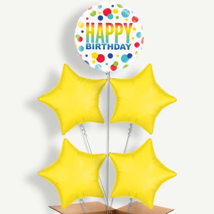 Happy Birthday Rainbow Polka Dot Helium Cluster Balloons | Party Save Smile
