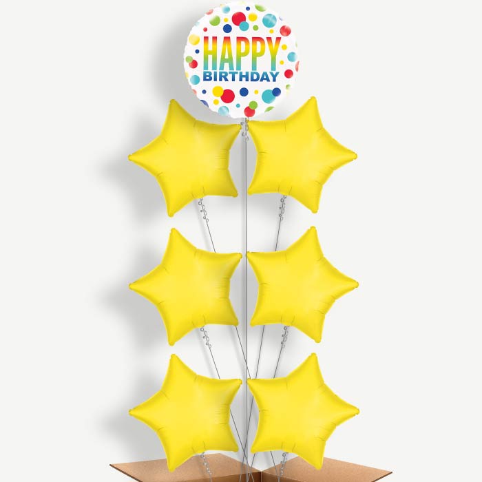 Happy Birthday Rainbow Polka Dot Helium Balloon Arrangement | Party Save Smile