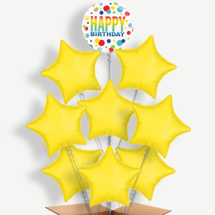 Happy Birthday Rainbow Polka Dot Helium Balloon Bundle | Party Save Smile