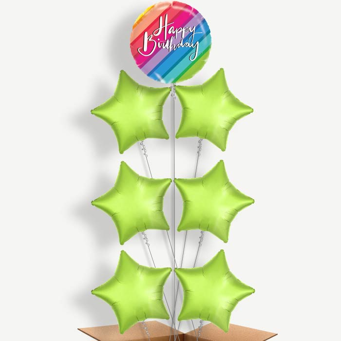 Rainbow Happy Birthday Helium Balloon Arrangement | Party Save Smile