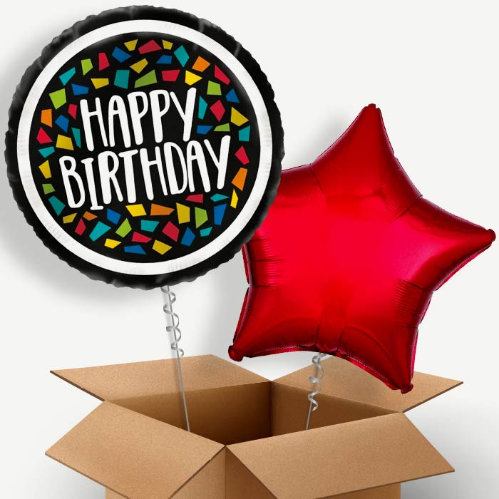 Mosaic Colourful Birthday Helium Balloon Pair | Party Save Smile