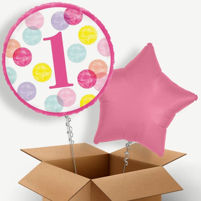 Pink Dots 1st Birthday Helium Balloon Couple | Party Save Smile