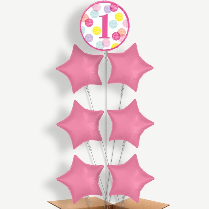 Pink Dots 1st Birthday Helium Balloon Arrangement | Party Save Smile