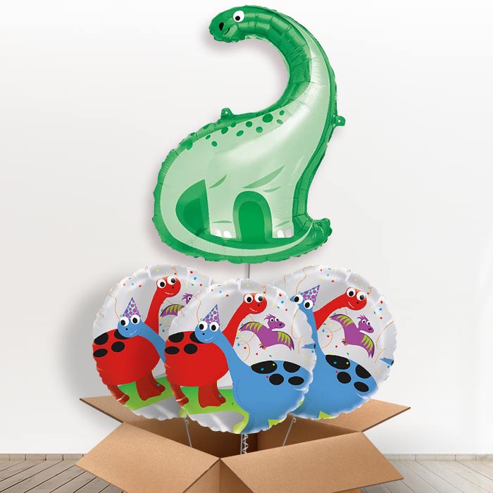 Brontosaurus Giant Dinosaur Helium Balloon in a Box Gift - With 3 Themed Balloons | Party Save Smile
