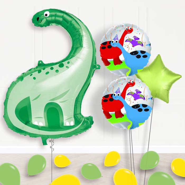 Green Brontosaurus Dinosaur Balloon Display-Giant Balloon + 2 Themed Balloons + 1 Plain Balloon + Mini Balloons