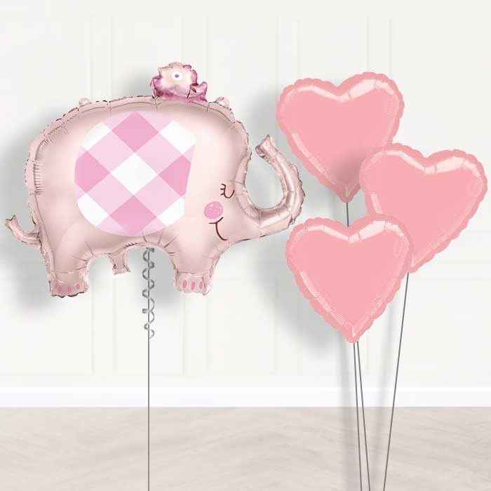 Pink Gingham Elephant Balloon Bouquet Delivered - Plain Bouquet | Party Save Smile