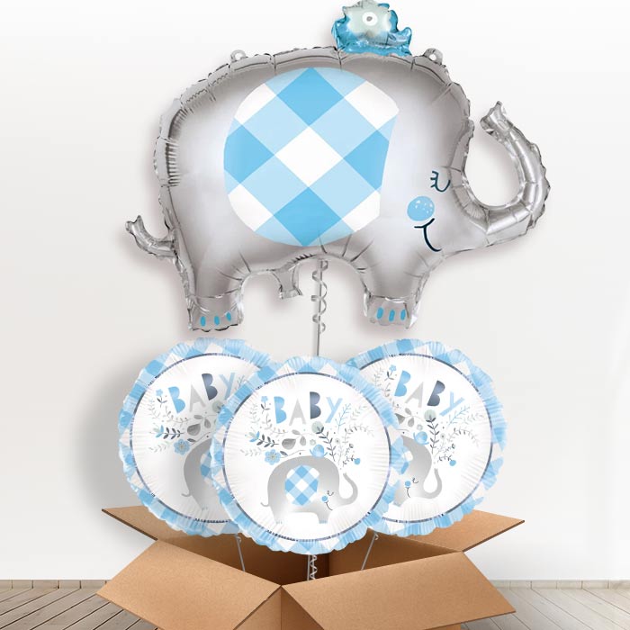 Blue Elephant Helium Balloons in a Box - With 3 Themed Balloons | Party Save Smile