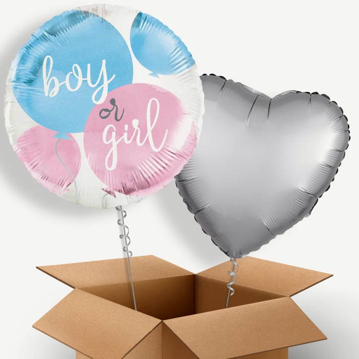Boy or Girl Gender Reveal Helium Balloon Duo | Party Save Smile