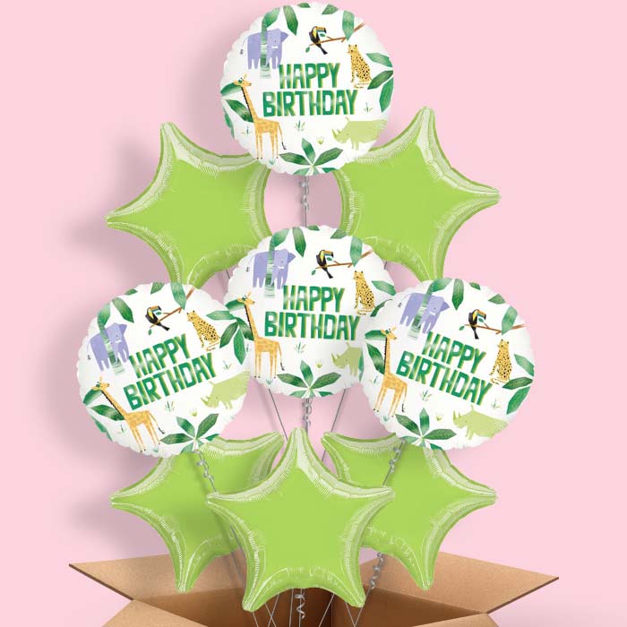 Animal Jungle Happy Birthday Helium Balloon in a Box - 9 Balloon | Party Save Smile