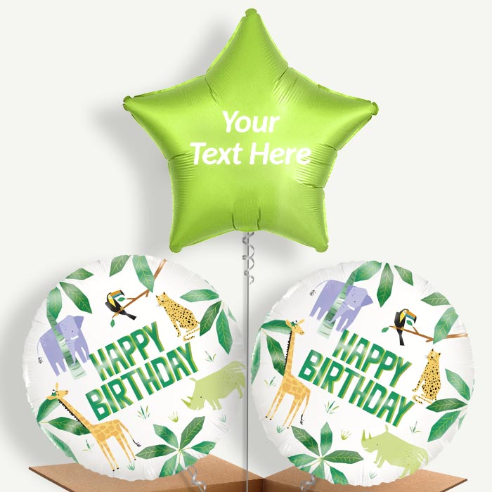 Personalisable Animal Jungle Happy Birthday Helium Balloons | Party Save Smile