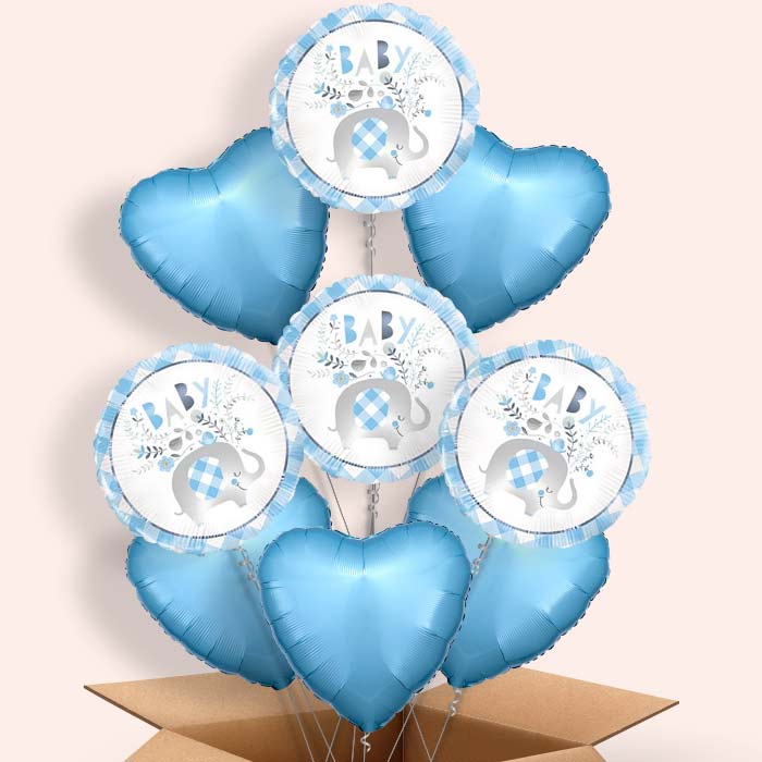 Blue Elephant Baby Shower Helium Balloons Delivered - 9 Balloon | Party Save Smile