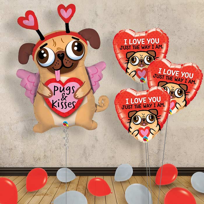 Pug Balloon Bouquet in a Box - Kisses - Themed Bouquet and Latex | Party Save Smile