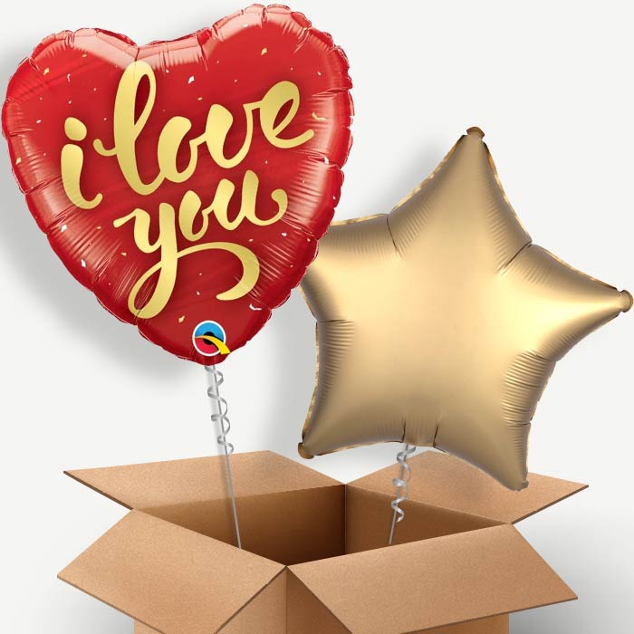 I Love You (Gold Script) Helium Balloon Pair | Party Save Smile