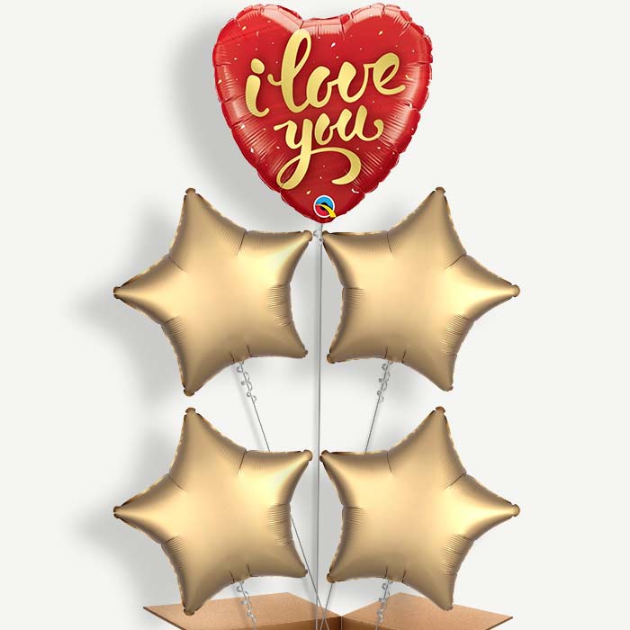 I Love You Gold Script Balloon Clusters Inflated with Helium | Party Save Smile