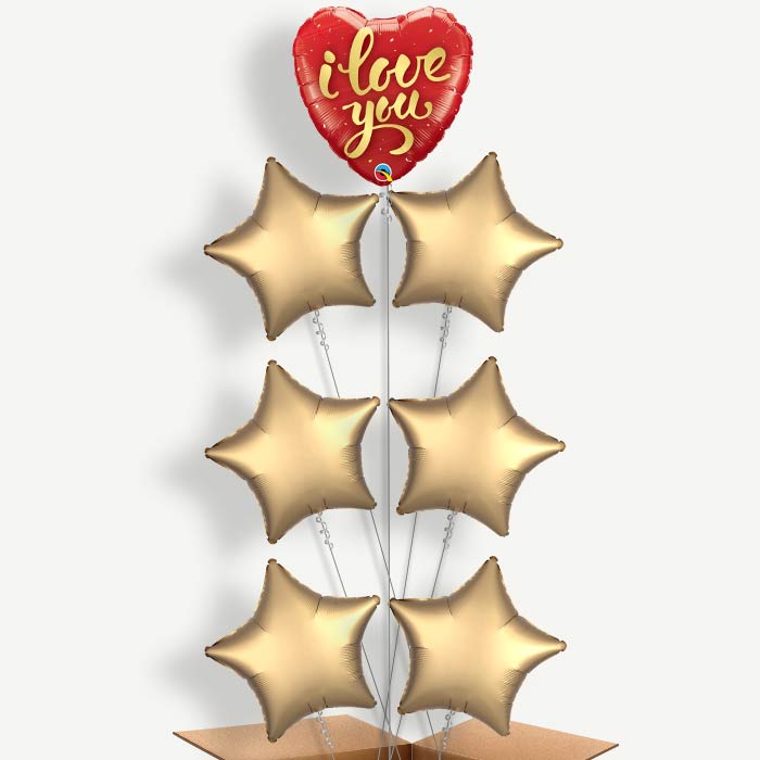 I Love You Gold Script Helium Balloon Arrangement | Party Save Smile