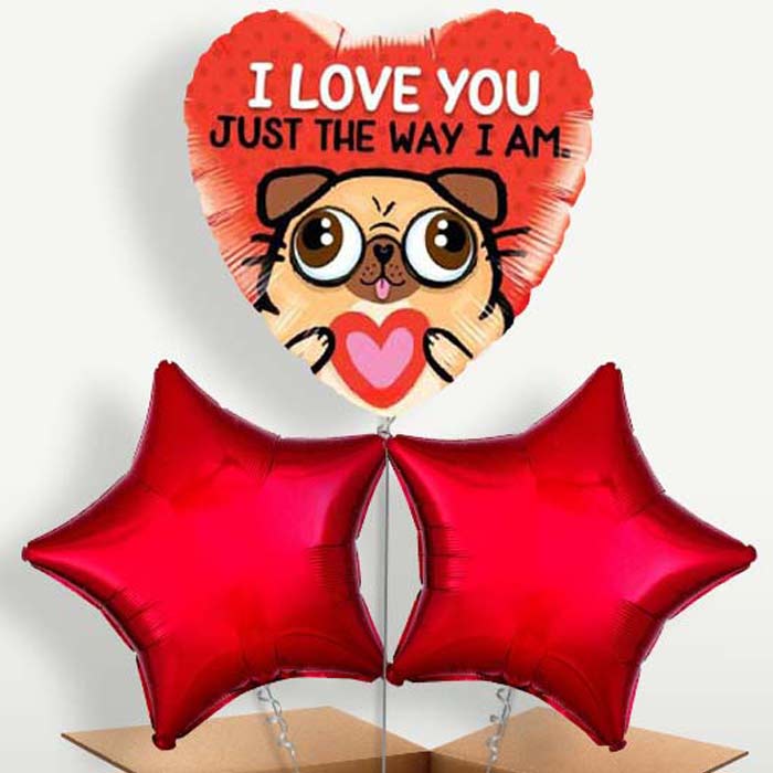 Pug Love Trio Balloon Bunch inflated with Helium | Party Save Smile