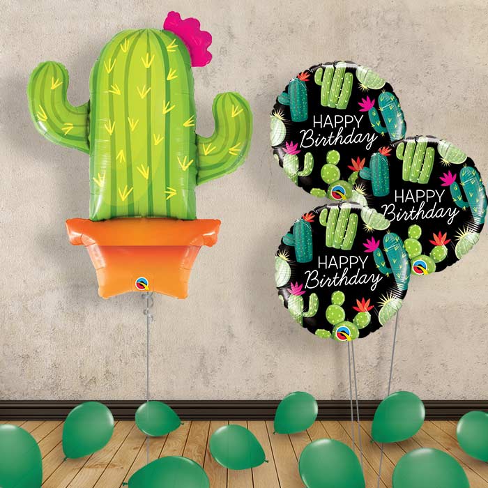 Cactus Helium Balloon Bouquet in a Box - Themed Bouquet and Latex | Party Save Smile