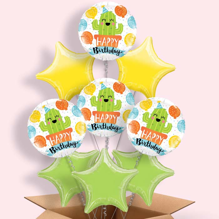 Cactus Happy Birthday (White) Helium Balloon in a Box - 9 Balloon | Party Save Smile