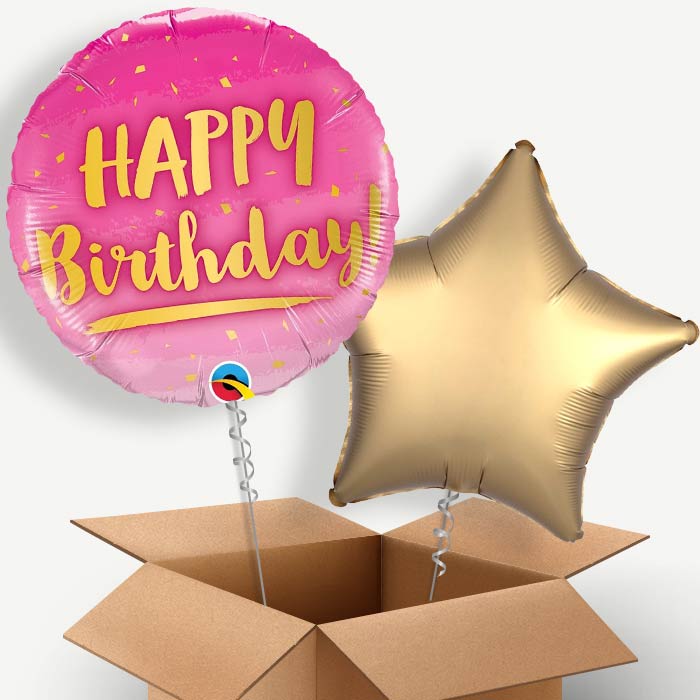 Birthday Pink and Gold Helium Balloon Two | Party Save Smile
