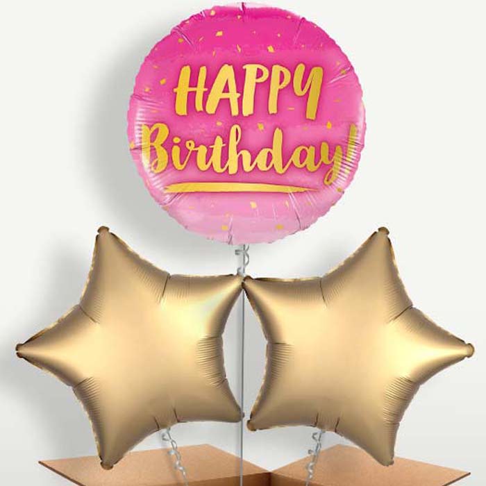 Birthday Pink & Gold Bunch of Balloons inflated with Helium | Party Save Smile