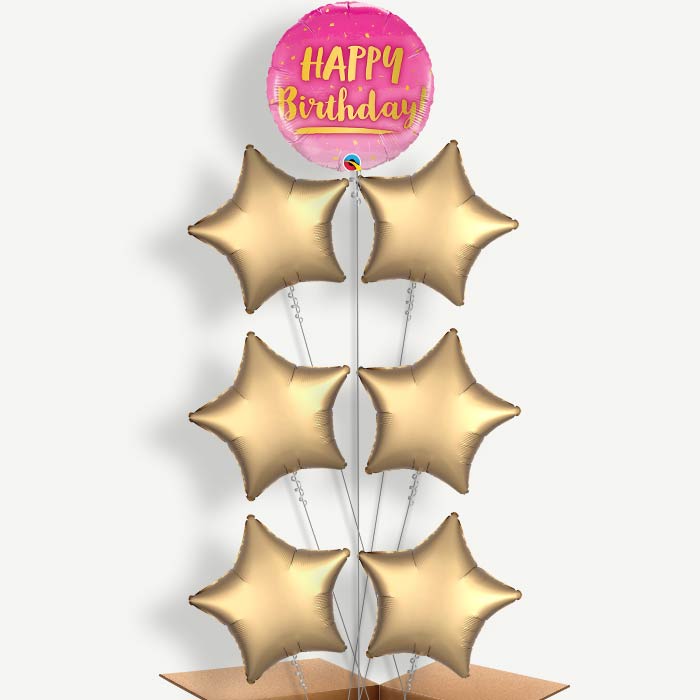 Birthday Pink & Gold Helium Balloon Arrangement | Party Save Smile