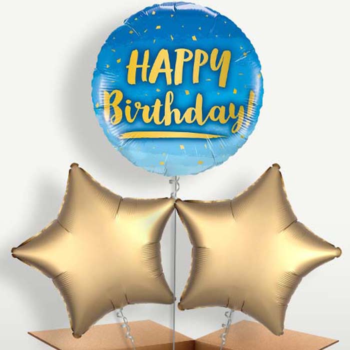 Blue & Gold Happy Birthday Bunch of Balloons | Party Save Smile