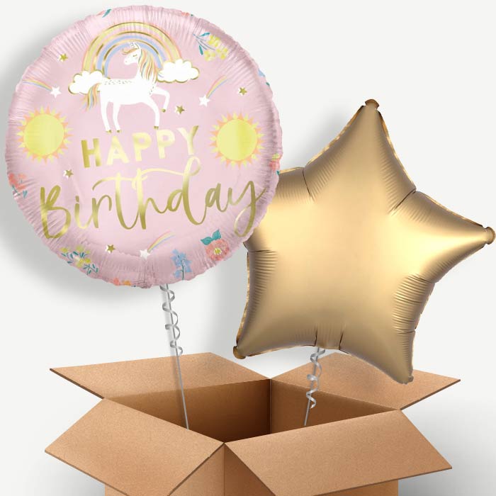 Dainty Unicorn Happy Birthday Helium Balloon Duo | Party Save Smile