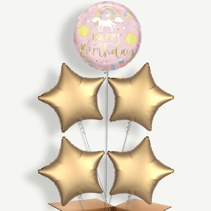 Dainty Unicorn Happy Birthday Helium Cluster Balloons | Party Save Smile